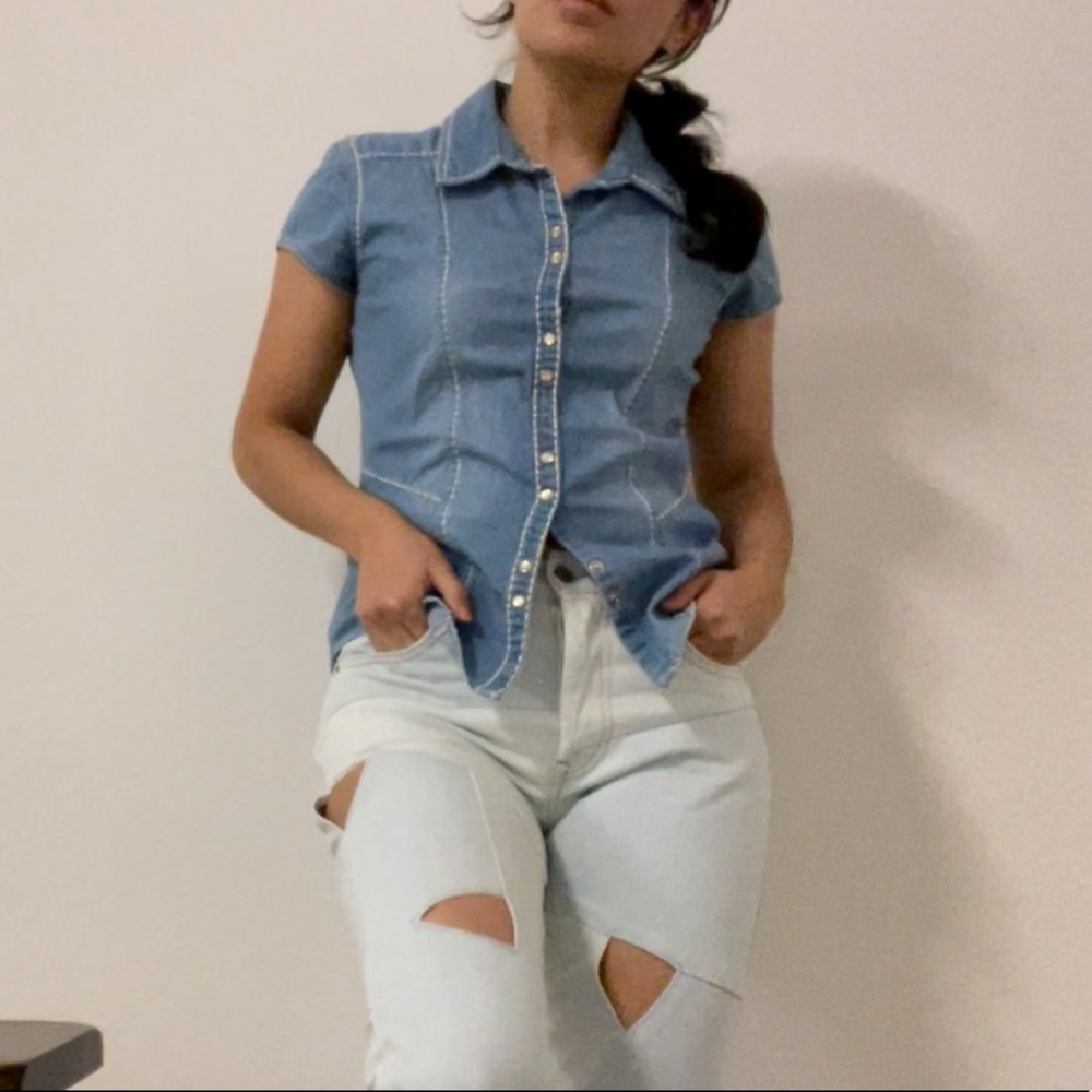 Denim stitched fashion top